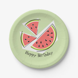 Watermelon Green Pieces Happy Birthday plates