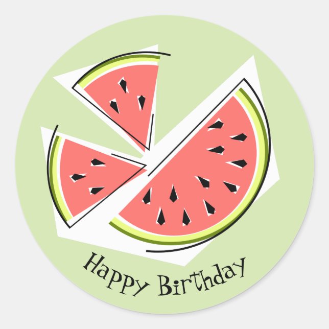Watermelon Green Pieces Happy Birthday round Classic Round Sticker (Front)