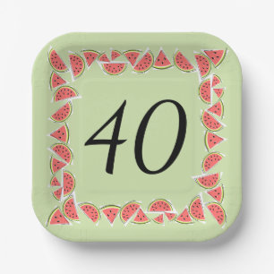 Watermelon Green Pieces Square 40 Age paper plates