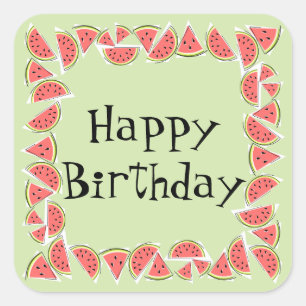 Watermelon Green Pieces Square Happy Birthday Square Sticker