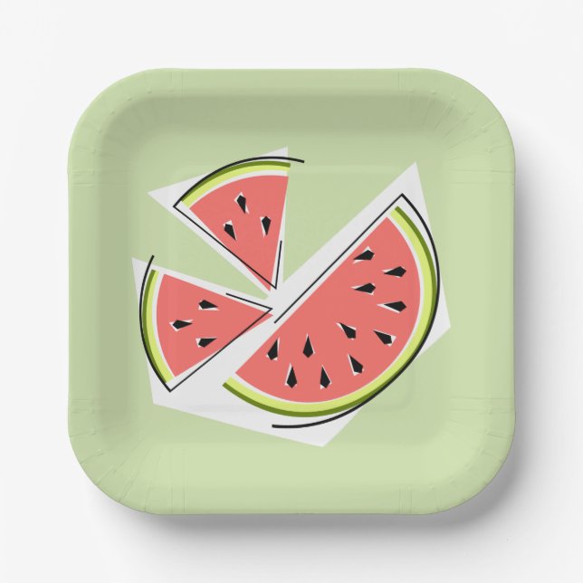 Watermelon Green Pieces square Paper Plate (Front)