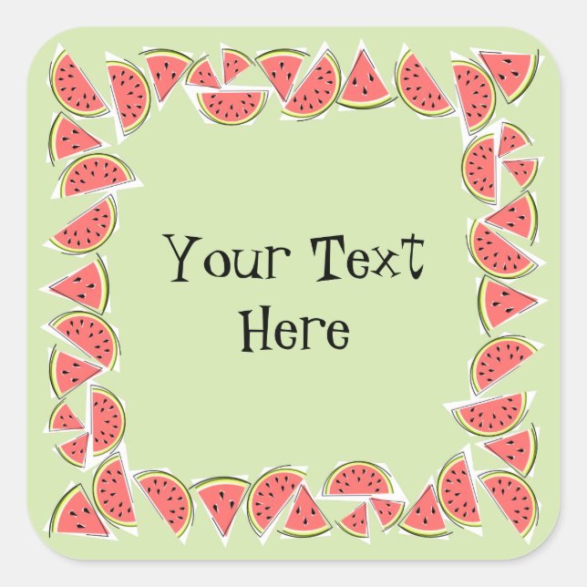 Watermelon Green Pieces Square Text Square Sticker (Front)