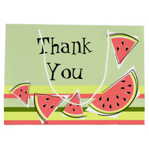 Watermelon Green Pieces Stripe Classic Thank You Large Gift Bag