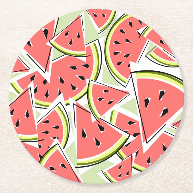Watermelon Green Round Paper Coaster (Front)