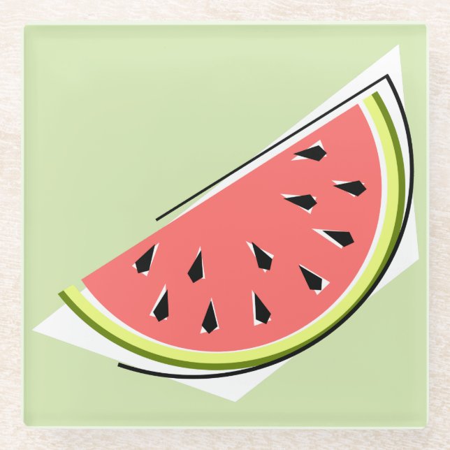 Watermelon Green Slice Glass Coaster (Front)