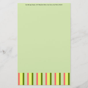 Watermelon Green Stripe Classic Text stationery
