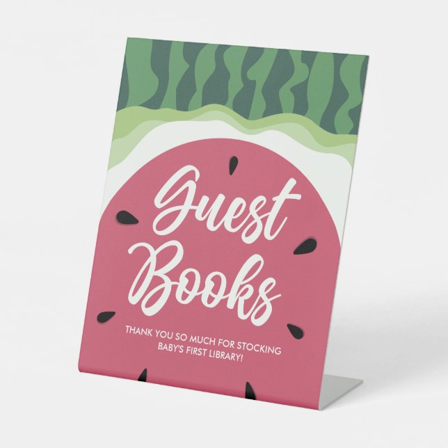 Watermelon Guest Books Summer Baby Shower Pedestal Sign (Front)