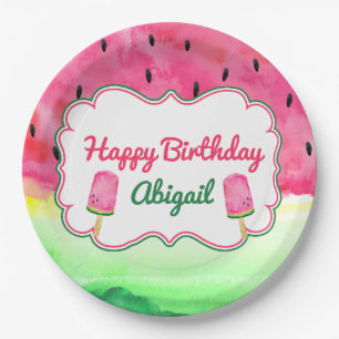 Watermelon Happy Birthday Plate Custom Name