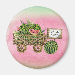 Watermelon Harvest Farmhouse Watercolor Wood Cart Magnet