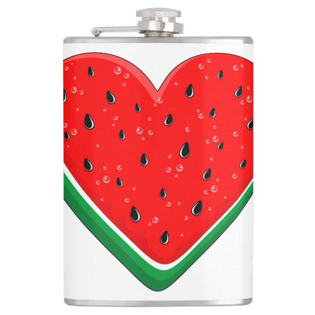 Watermelon Heart Valentine's Day Free Palestine Hip Flask (Front)