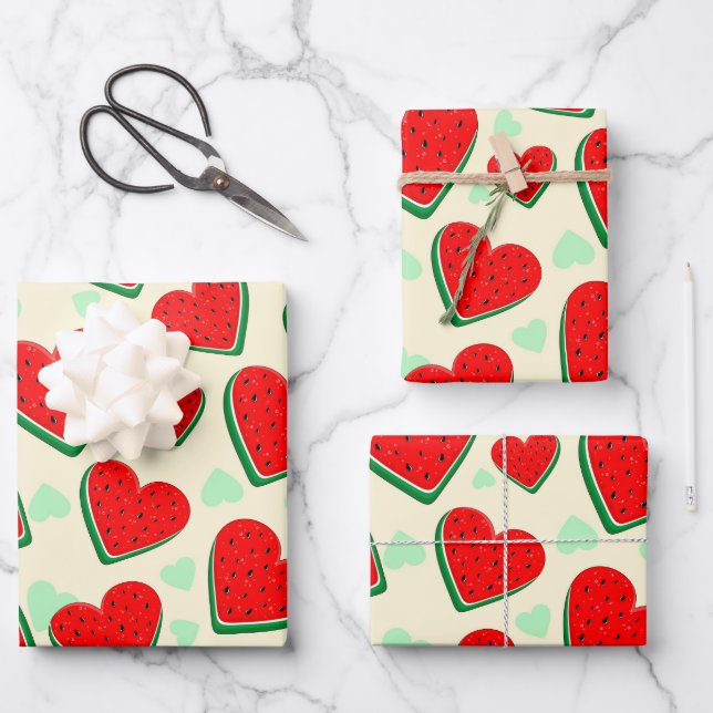 Watermelon Heart Valentine's Day Free Palestine Wrapping Paper Sheet (Front)