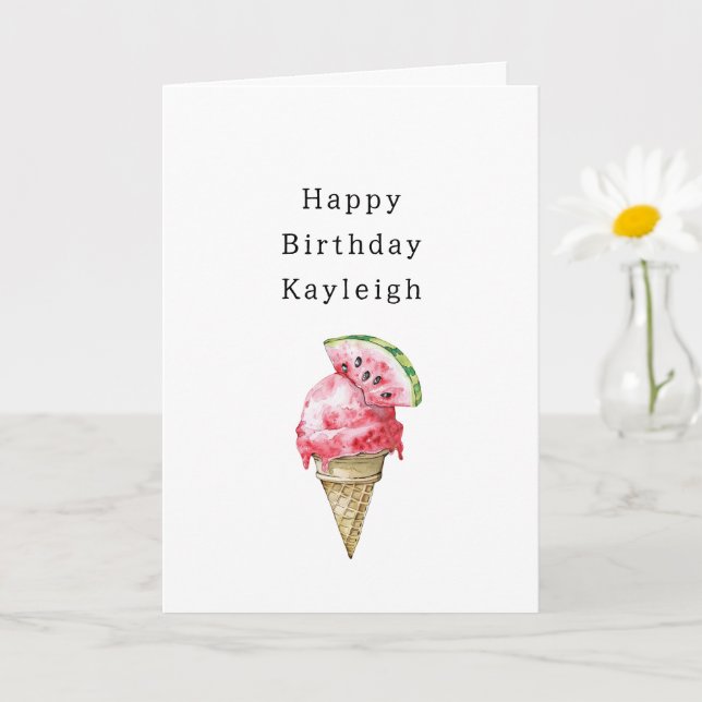 Watermelon Ice Cream Cone Birthday Card (Small Plant)