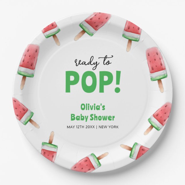 Watermelon Ice Cream Popcicle Baby Shower Paper Plate (Front)