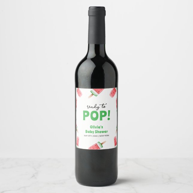 Watermelon Ice Cream Popcicle Baby Shower Wine Label (Front)