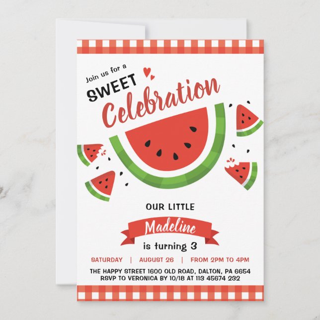 Watermelon Invitation for Birthday Party Fruit (Front)