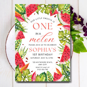 Watermelon Invitation, One in a Melon Birthday Invitation