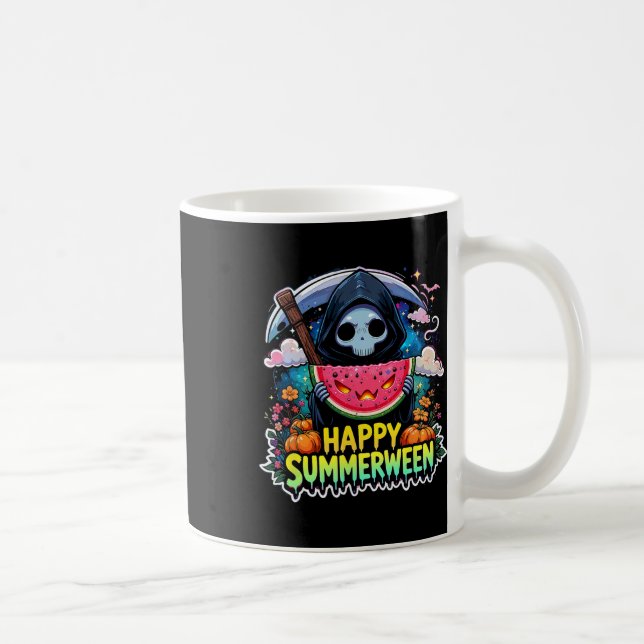 Watermelon Jack-o-lantern Happy Summerween Skeleto Coffee Mug (Right)