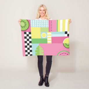 Watermelon, kiwi, summer fun colourful pattern fleece blanket