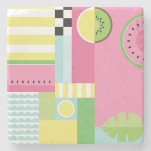 Watermelon, kiwi, summer fun colourful pattern stone coaster