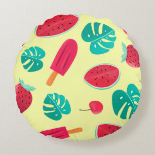 Watermelon leaves strawberry round cushion