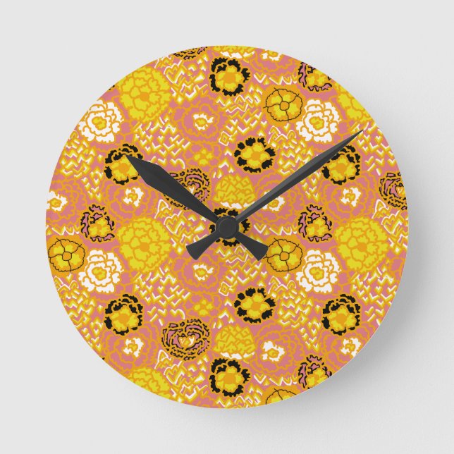 Watermelon Lemon Gold Round Clock (Front)