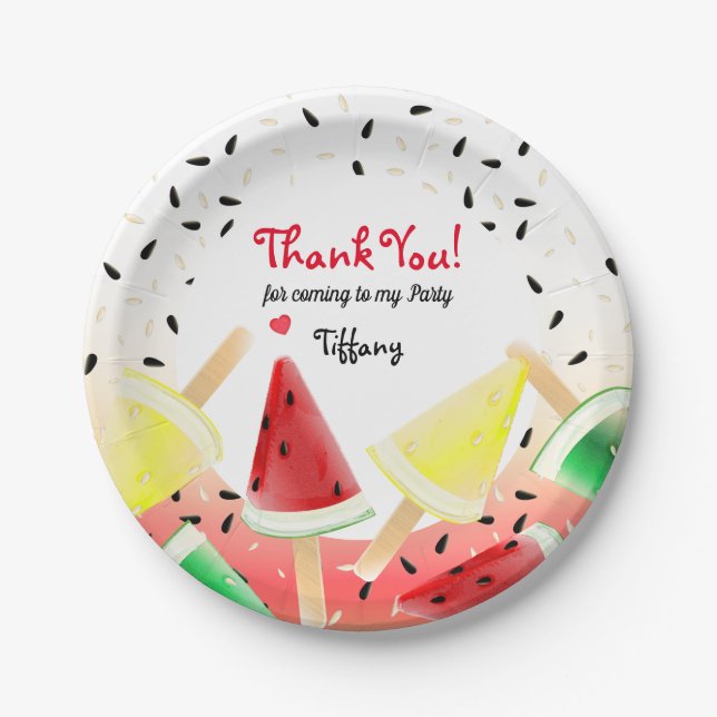 Watermelon Lemon Lime Fruit Popsicle | Thank You Paper Plate (Front)