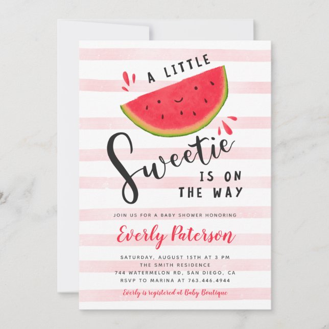 Watermelon Little Sweetie Baby Shower Invitation (Front)