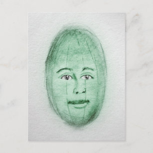 Watermelon Man Postcard - Weird Art Green White