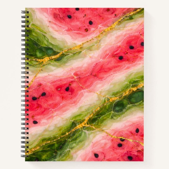 Watermelon Marble with Gold Veining Notebook (Front)