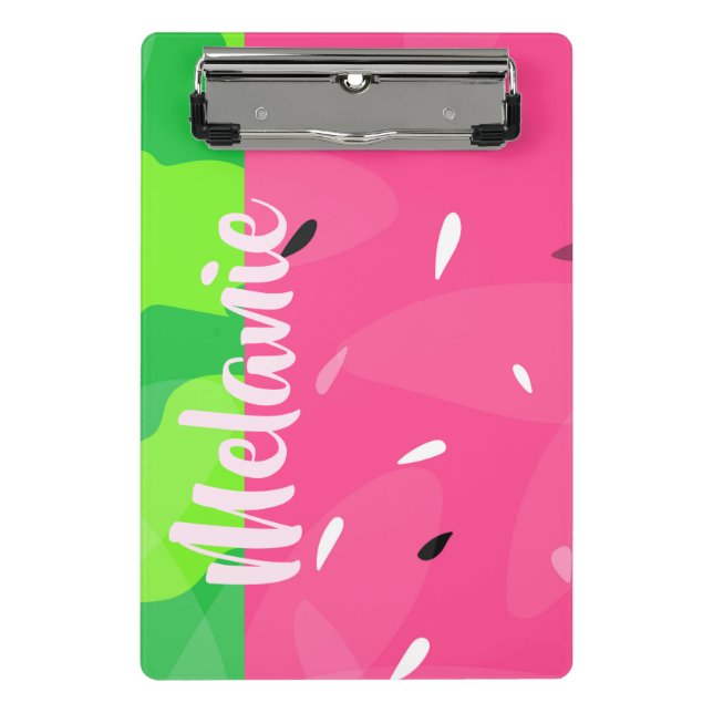 Watermelon Melon Seeds Pink Green Personalised Mini Clipboard (Front)