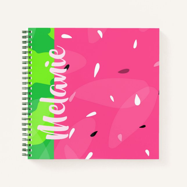 Watermelon Melon Seeds Pink Green Personalised Notebook (Front)