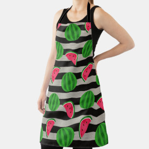Watermelon Modern Black & White Stripes Apron