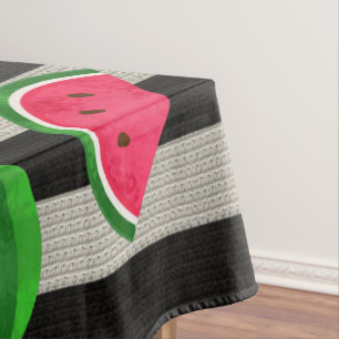 Watermelon Modern Black & White Stripes Tablecloth