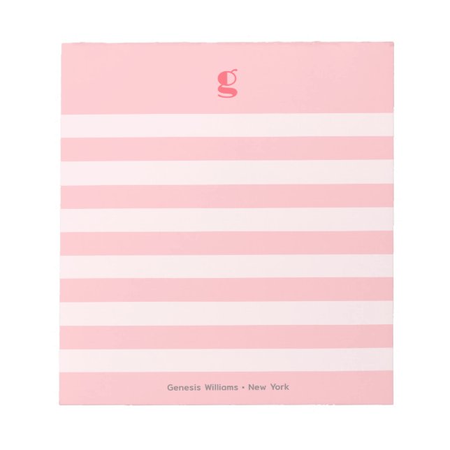 Watermelon Monogram Name Cute Girly Striped Custom Notepad (Front)