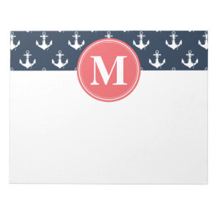 Watermelon Monogrammed Navy Blue Anchor Pattern Notepad