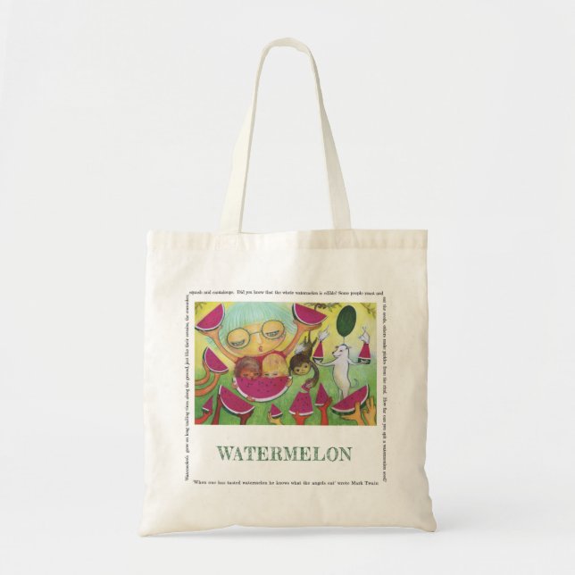 Watermelon natural canvas tote bag (Front)