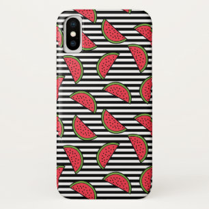 Watermelon on Black & White Stripes Pattern iPhone X Case