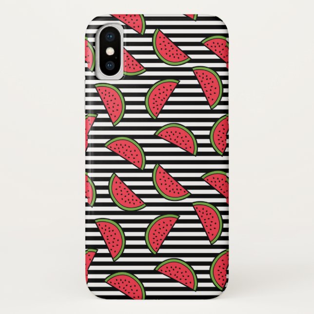 Watermelon on Black & White Stripes Pattern Case-Mate iPhone Case (Back)