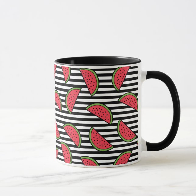 Watermelon on Black & White Stripes Pattern Mug (Right)