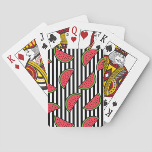 Watermelon on Black & White Stripes Pattern Playing Cards