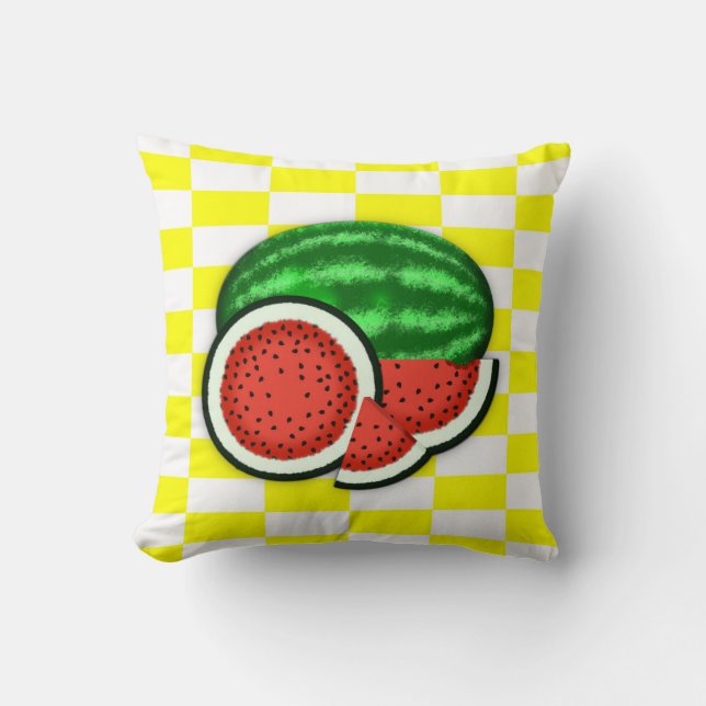 Watermelon on Gold Background Cushion (Front)