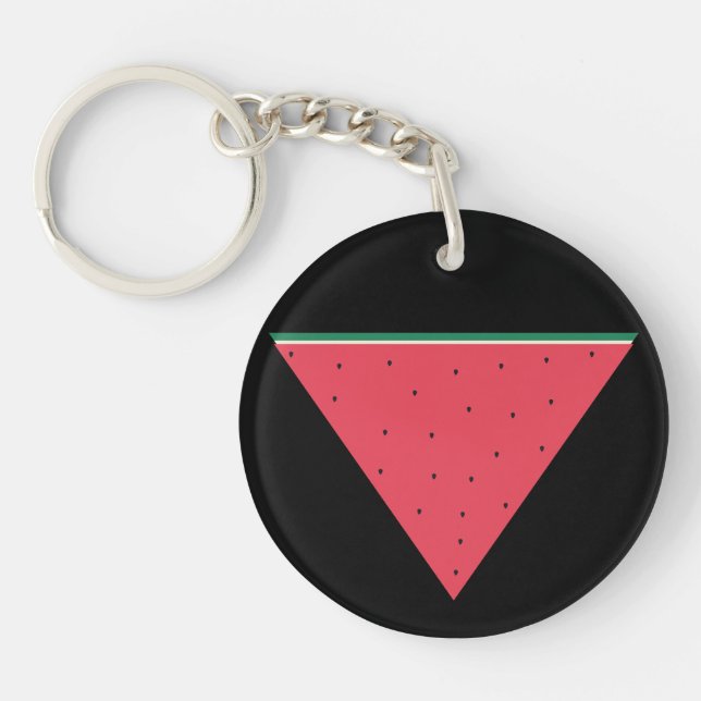 Watermelon on inverted red triangle resistance key ring (Front)