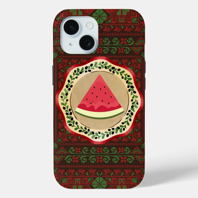 watermelon on olive plate with Palestinian tatreez Case-Mate iPhone Case (Back)
