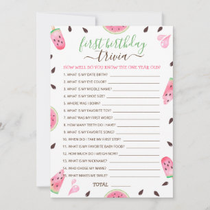 Watermelon One In A Melon 1st Birthday Trivia Game Holiday Card