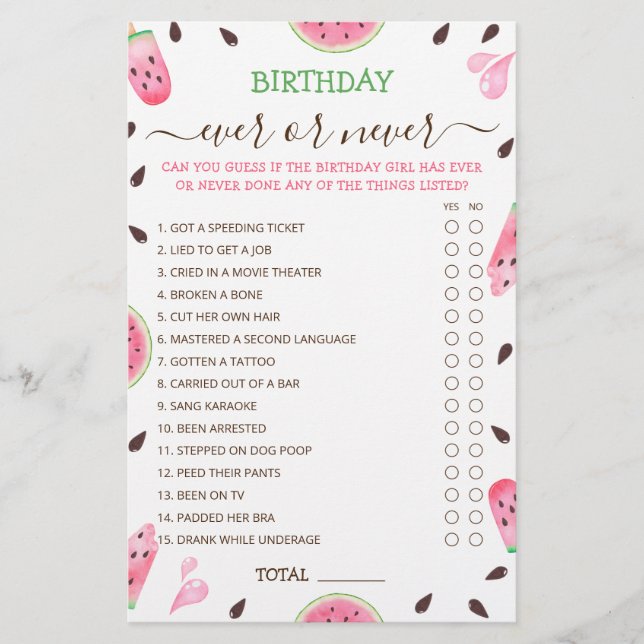 Watermelon One In A Melon Birthday Ever or Never (Front)