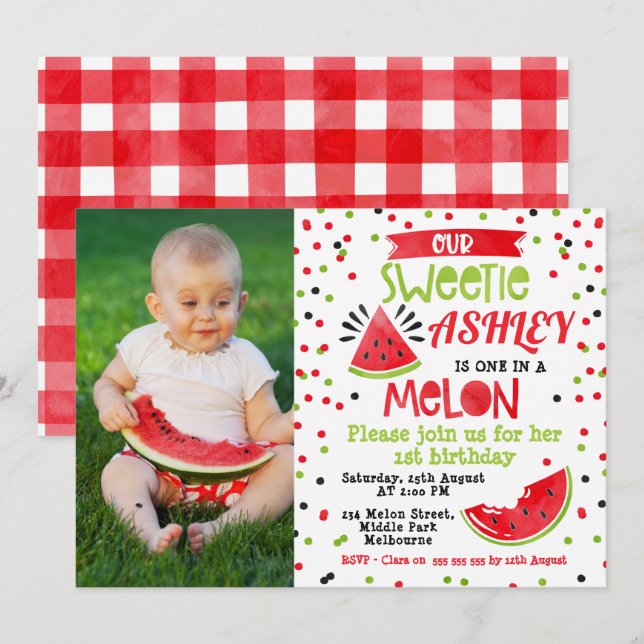 Watermelon One In A Melon Birthday Invitation (Front/Back)