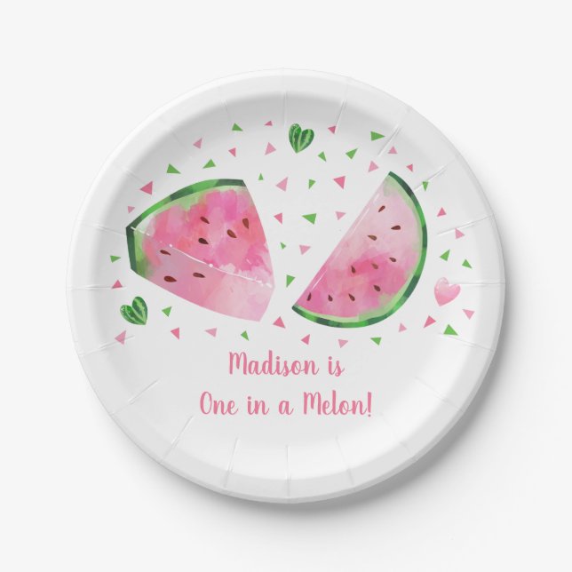 Watermelon One In A Melon Birthday Paper Plate (Front)