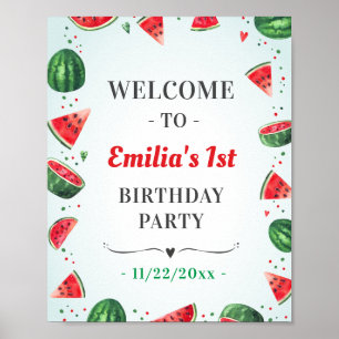 Watermelon One in a Melon Birthday Party Welcome Poster