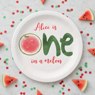 Watermelon one in a melon first Birthday Paper Plate