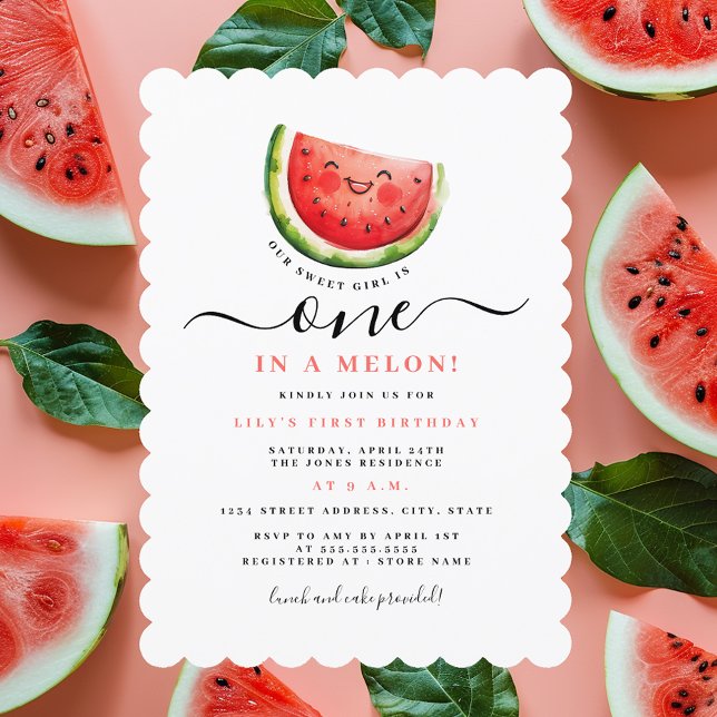 Watermelon One In A Melon First Birthday Party  Invitation (Creator Uploaded)